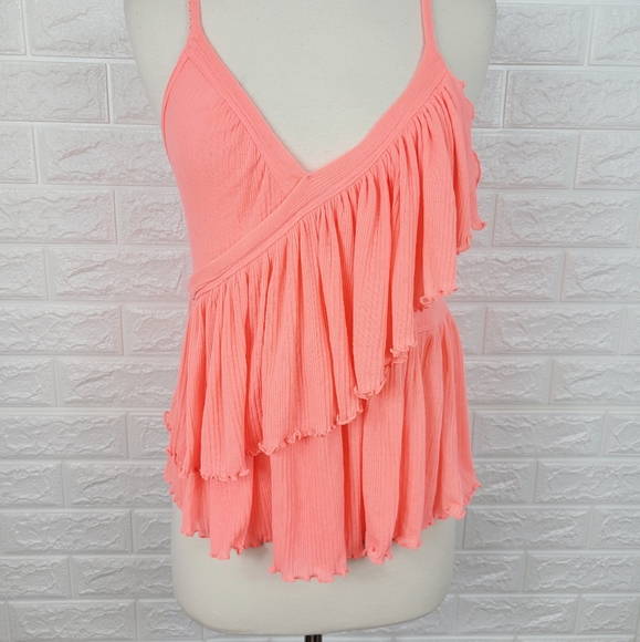 FREE PEOPLE Pink Tiered V-Neck Ruffle Tnak Top | M - Picture 8 of 12